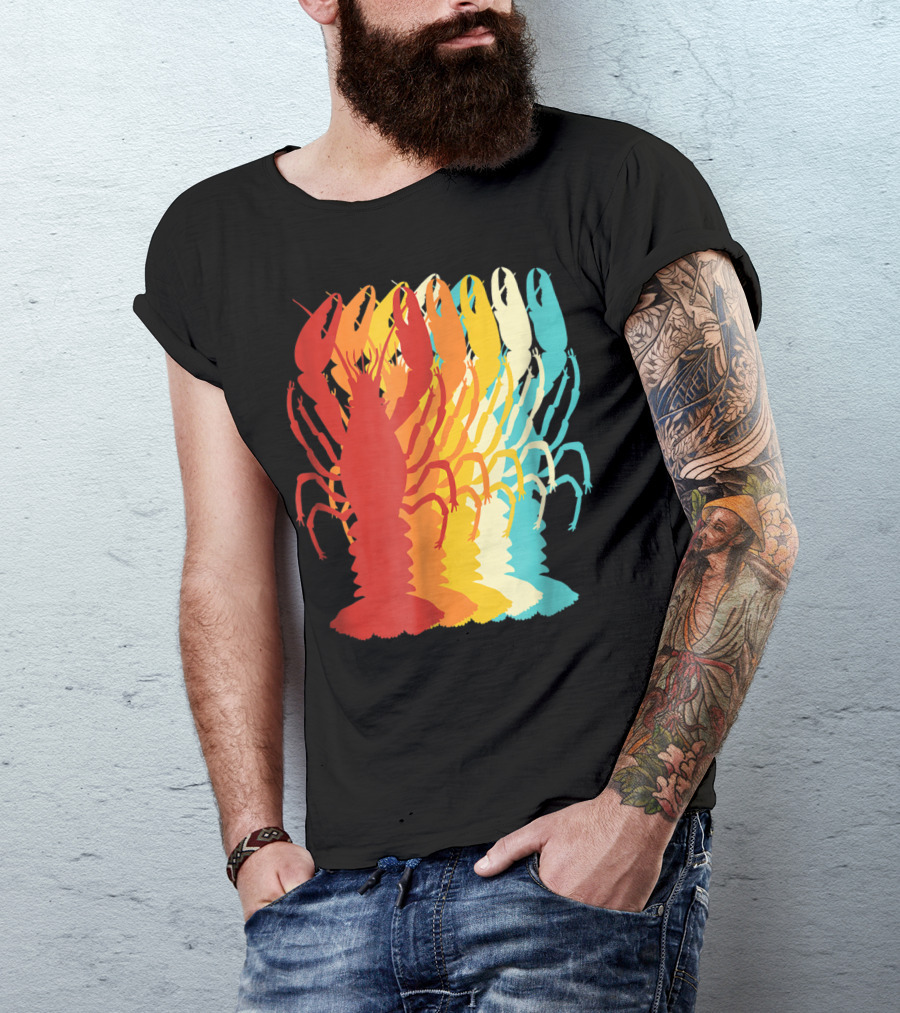 Retro Crawfish Rainbow Cajun Crayfish Novelty T-Shirt