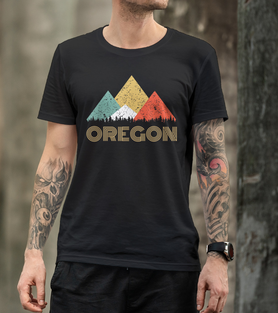 Oregon Retro Mountain Triangles Forest T-Shirt