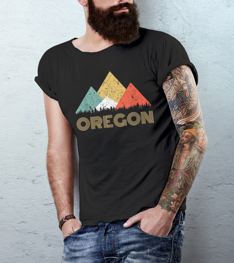 Oregon Retro Mountain Triangles Forest T-Shirt