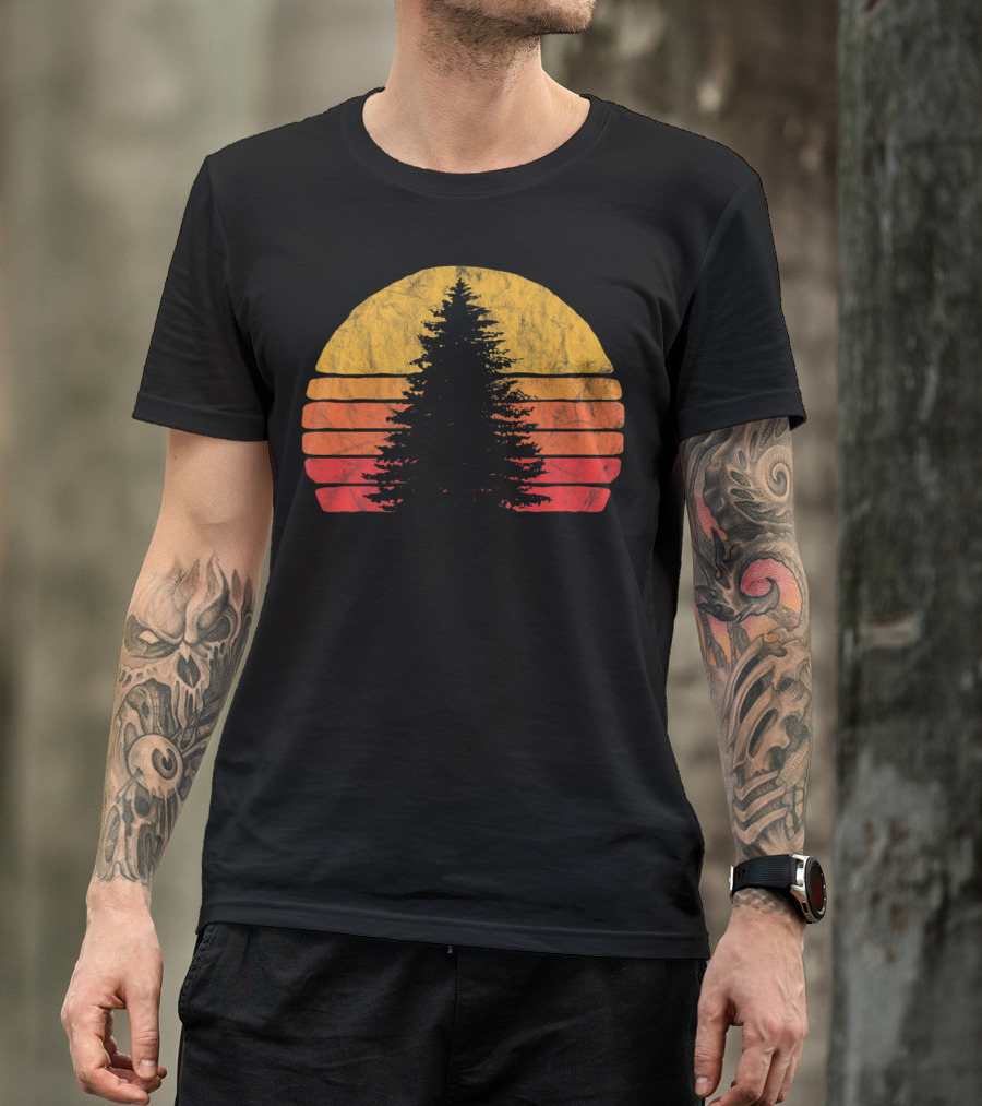Retro Sunset Pine Tree Silhouette Minimalist T-Shirt