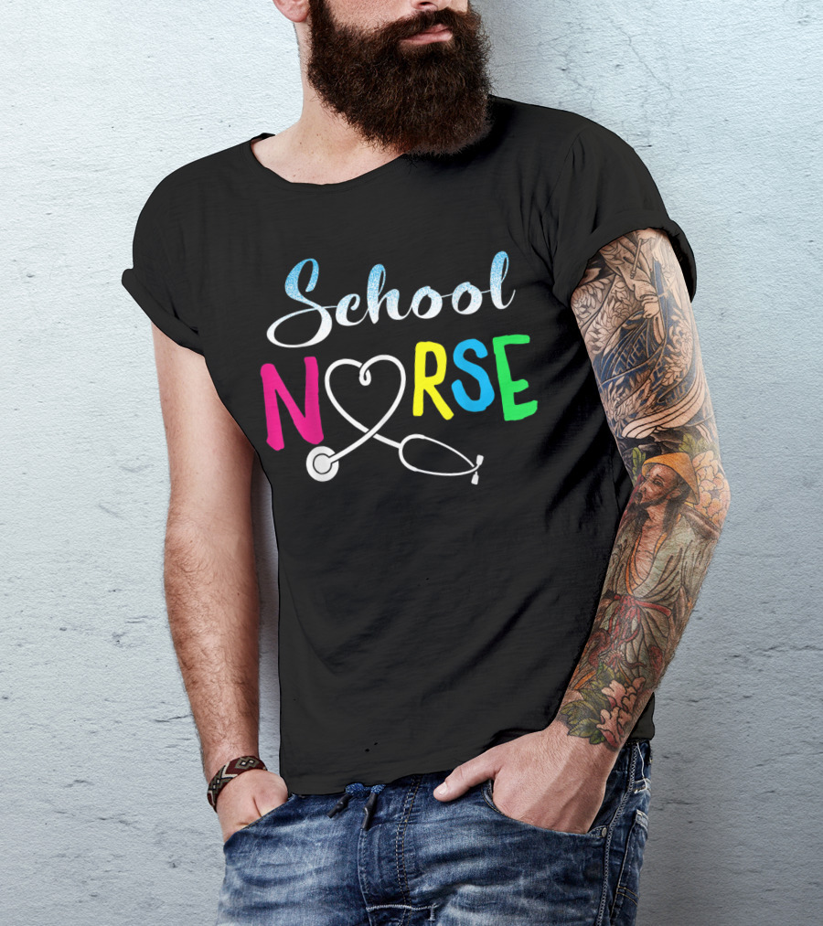 School Nurse Love Stethoscope Heart Nursing T-Shirt