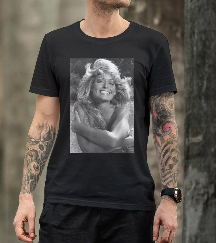 Mens Farrah Fawcett Signature Black And White Close Up T-Shirt