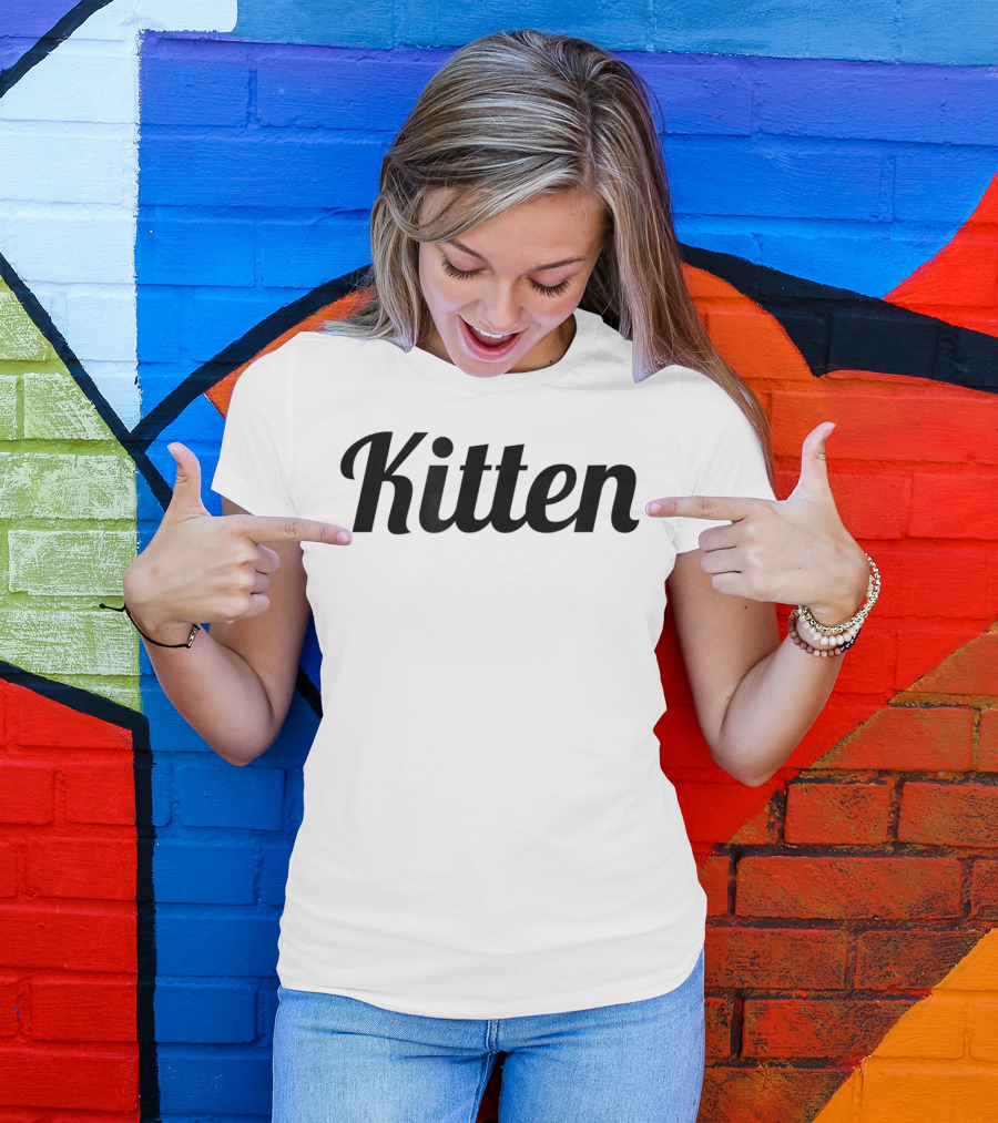 Kitten Curved Script Black On Black Minimalist T-Shirt