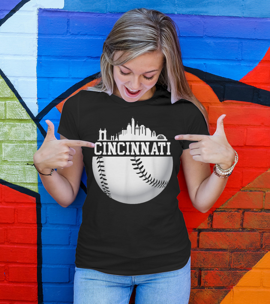 Cincinnati Skyline Baseball Vintage Downtown T-Shirt