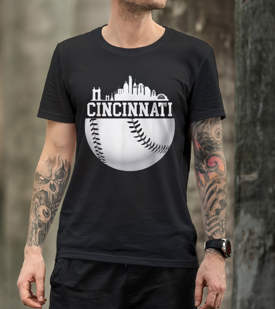 Cincinnati Skyline Baseball Vintage Downtown T-Shirt