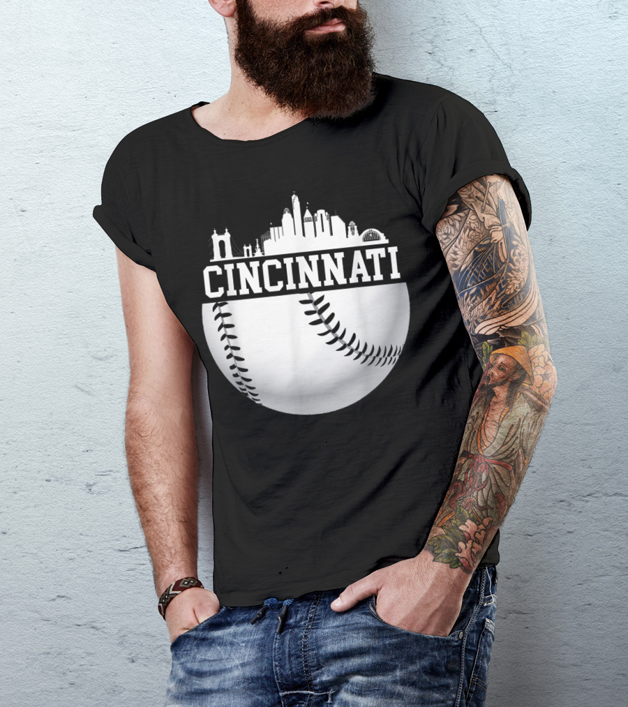 Cincinnati Skyline Baseball Vintage Downtown T-Shirt