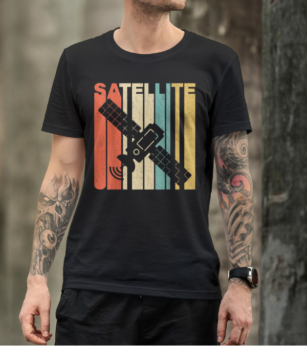 Vintage Satellite Retro Stripes Spacecraft T-Shirt