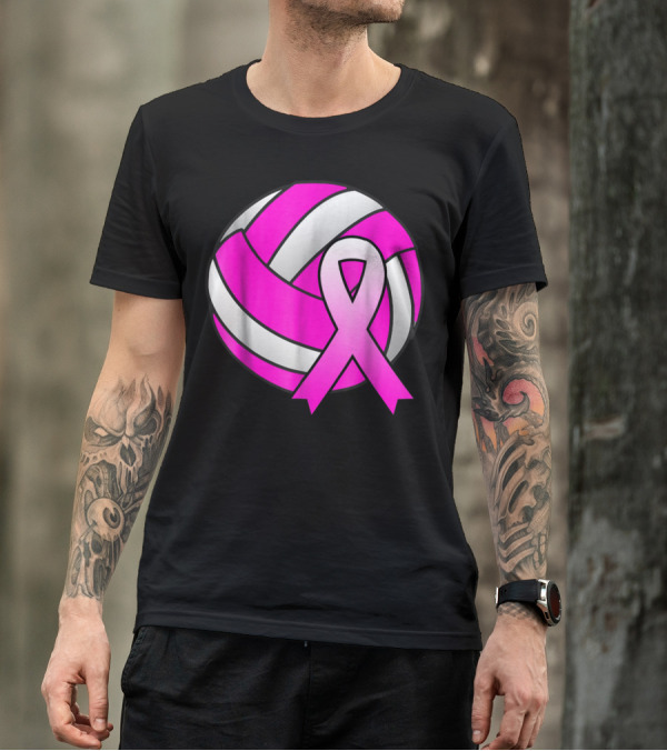Volleyball Pink Ribbon Breast Cancer Awareness Symbol On Ball T-Shirt
