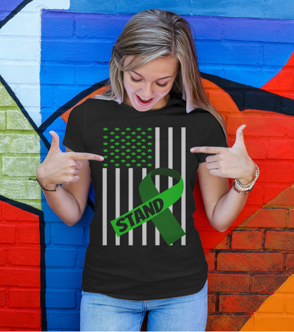 USA Flag Green Ribbon Stand Kidney Disease Awareness T-Shirt