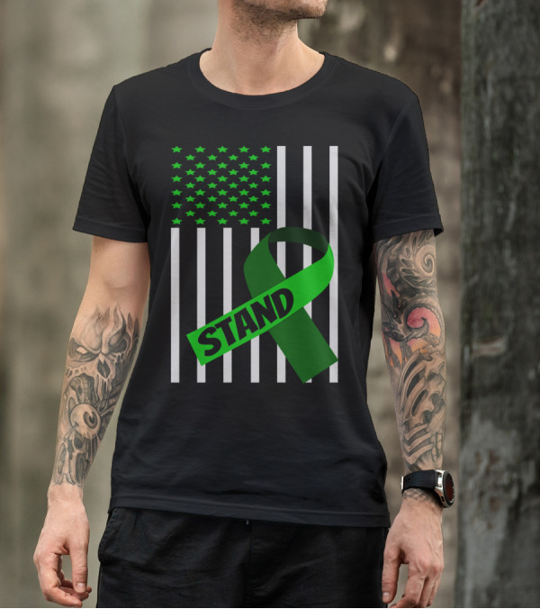 USA Flag Green Ribbon Stand Kidney Disease Awareness T-Shirt