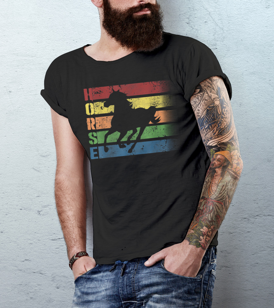 Funny Horse Silhouette With Retro Stripes T-Shirt
