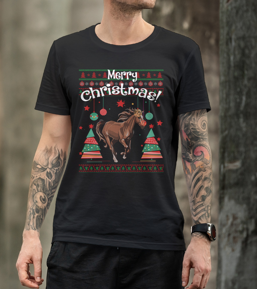 Merry Christmas Funny Horse Holiday Festive Ornaments T-Shirt