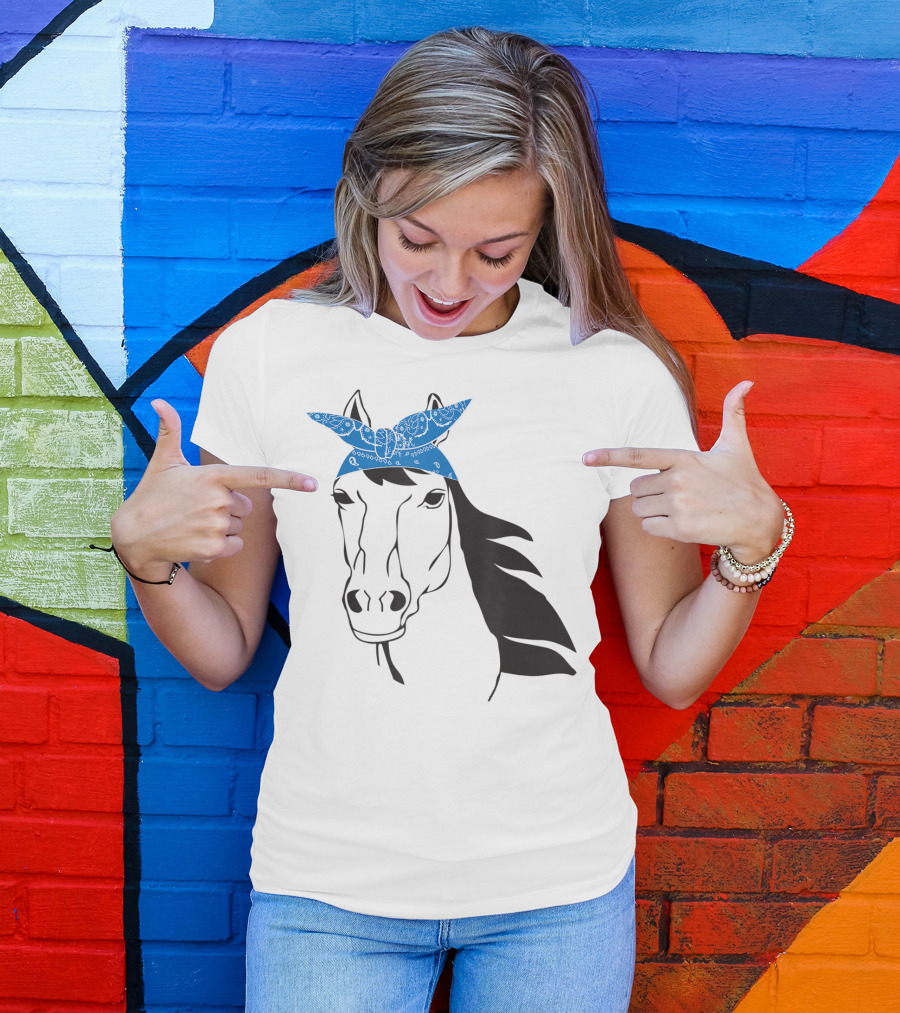 Cowgirl Horse Mom Farm Country Girl With Blue Bandana T-Shirt