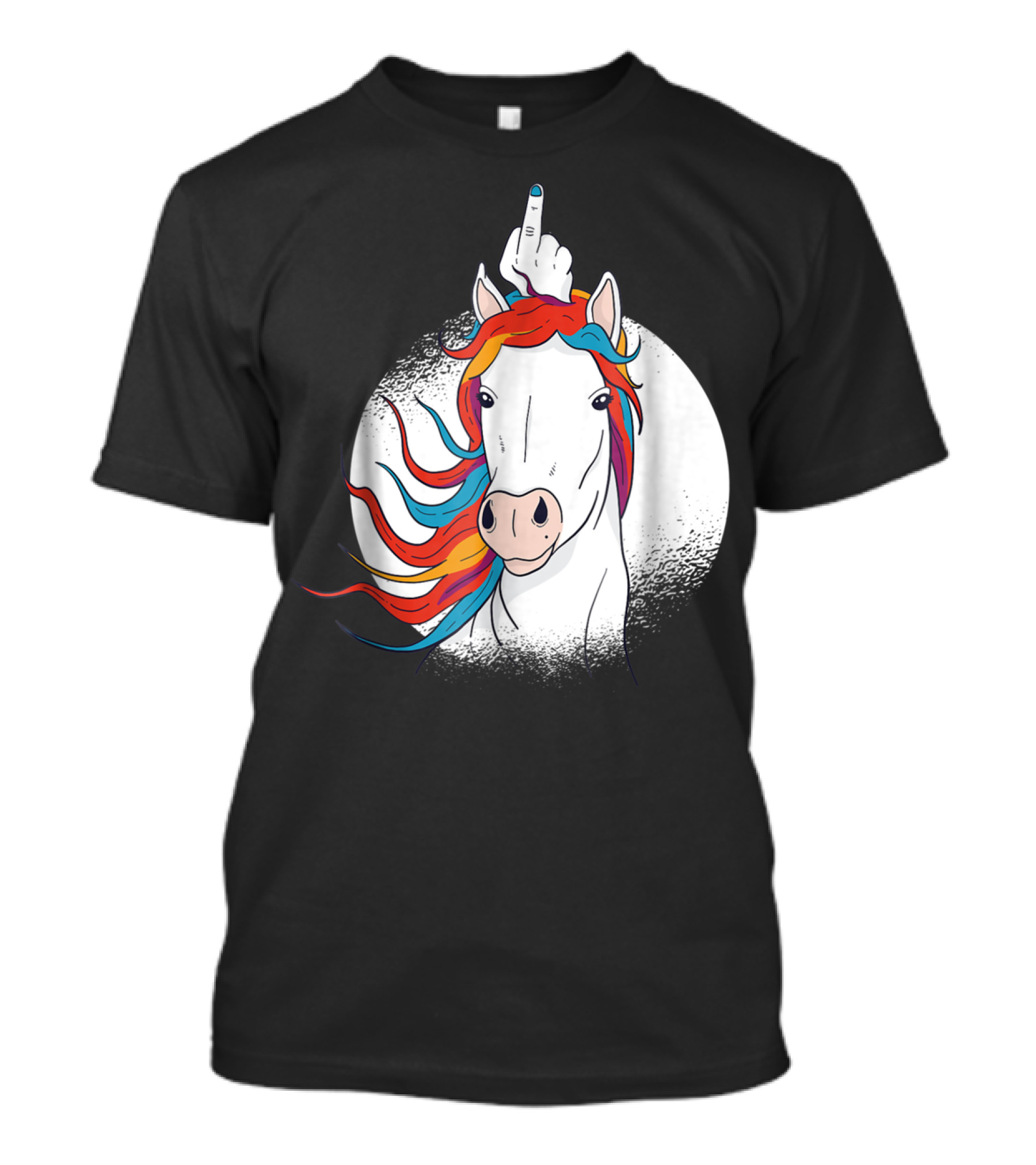 Funny Horse Unicorn Middle Finger Rainbow Mane T-Shirt