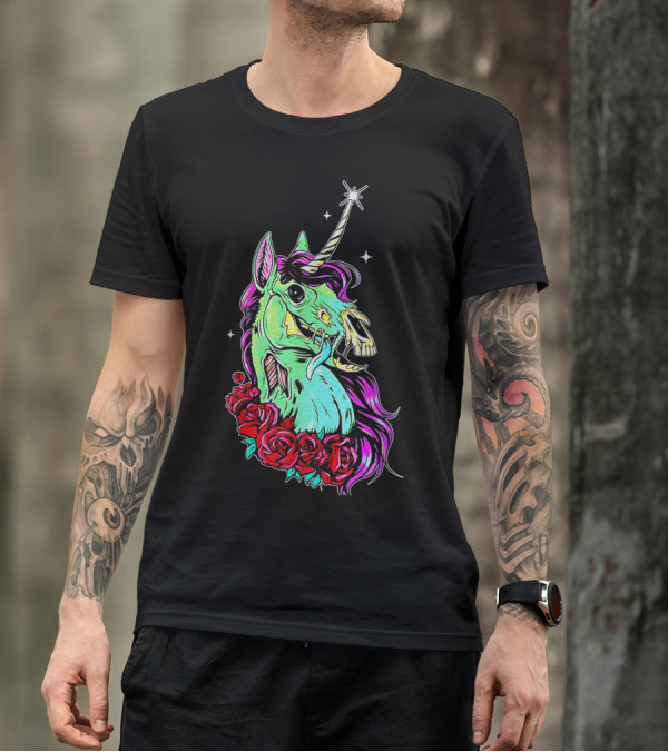 Funny Rose Floral Unicorn Horse Zombie Vibes T-Shirt