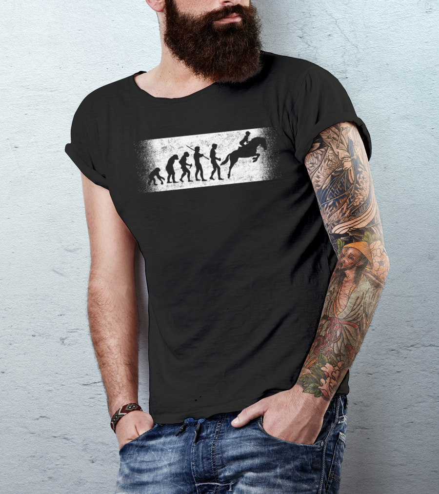 Funny Horse Riding Evolution Ofman Silhouette Progression T-Shirt