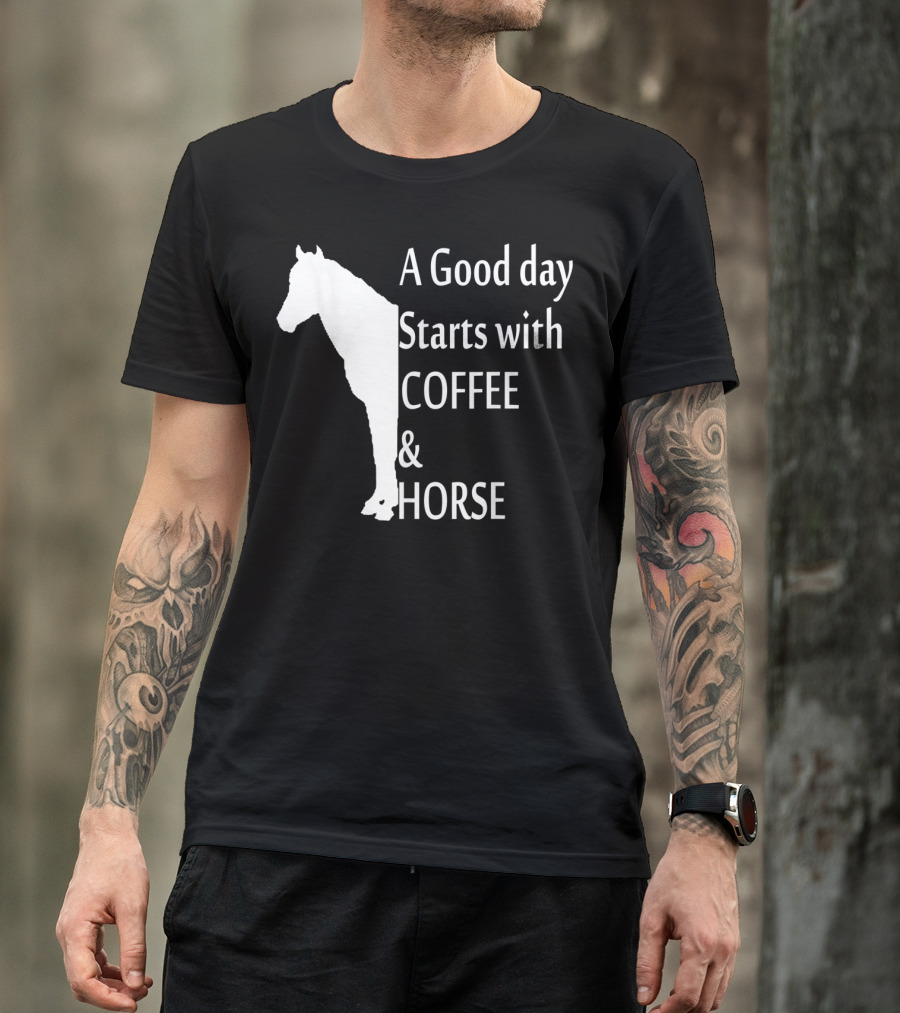 A Good Day Starts With Coffee And Horse Funny Orange Horse Lover T-Shirt