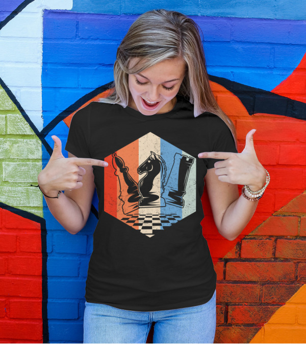 Funny Bishop Horse Rook Chess QD Retro Chessboard T-Shirt