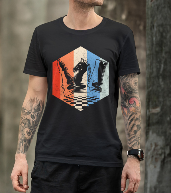 Funny Bishop Horse Rook Chess QD Retro Chessboard T-Shirt