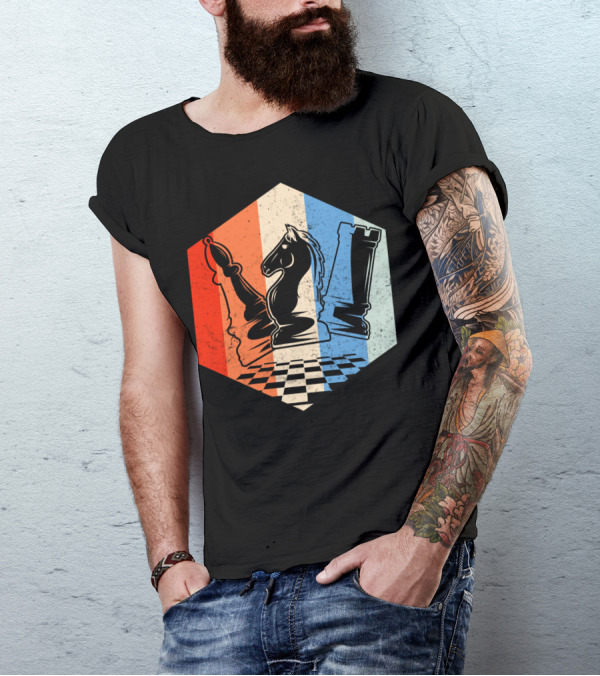 Funny Bishop Horse Rook Chess QD Retro Chessboard T-Shirt