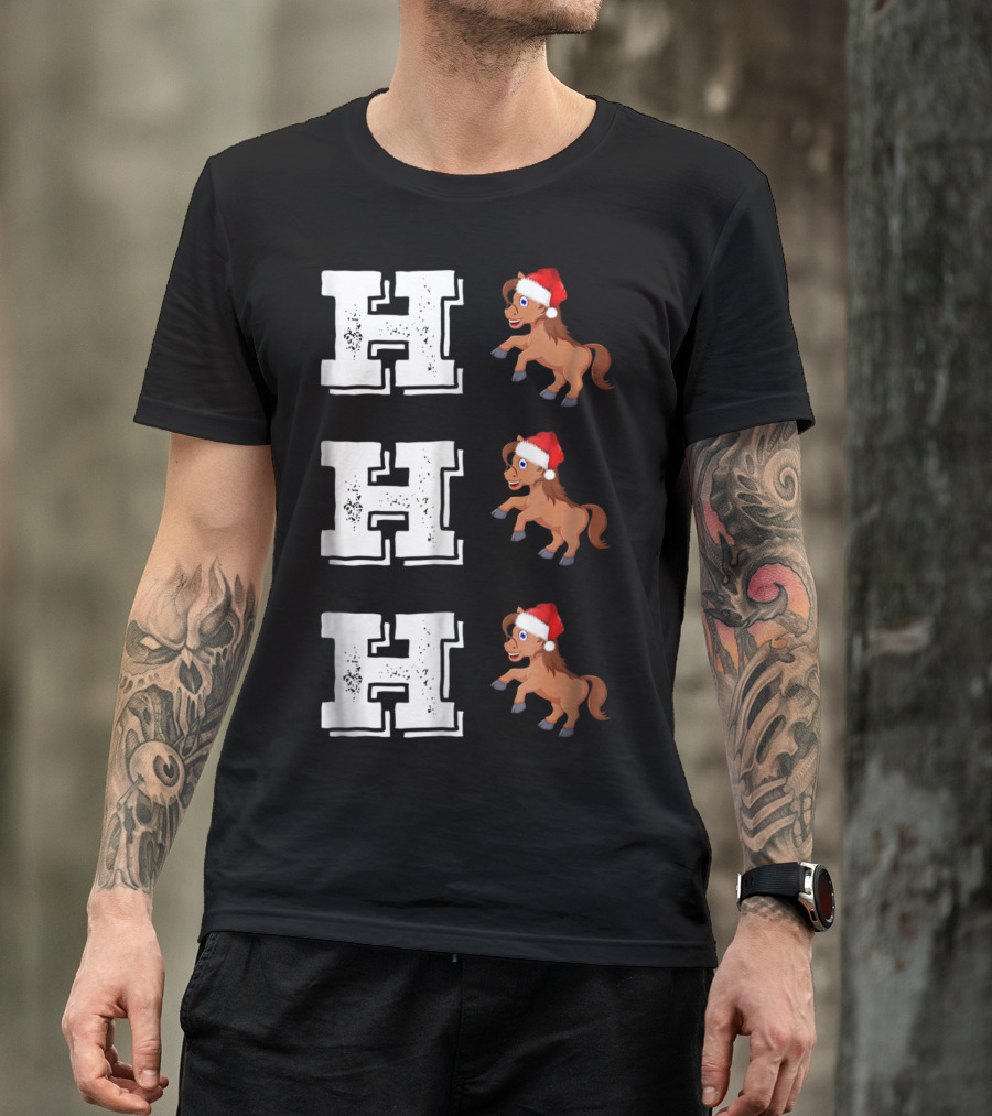 Ho Ho Ho Funny Xmas Horse Lover Santa Hat T-Shirt