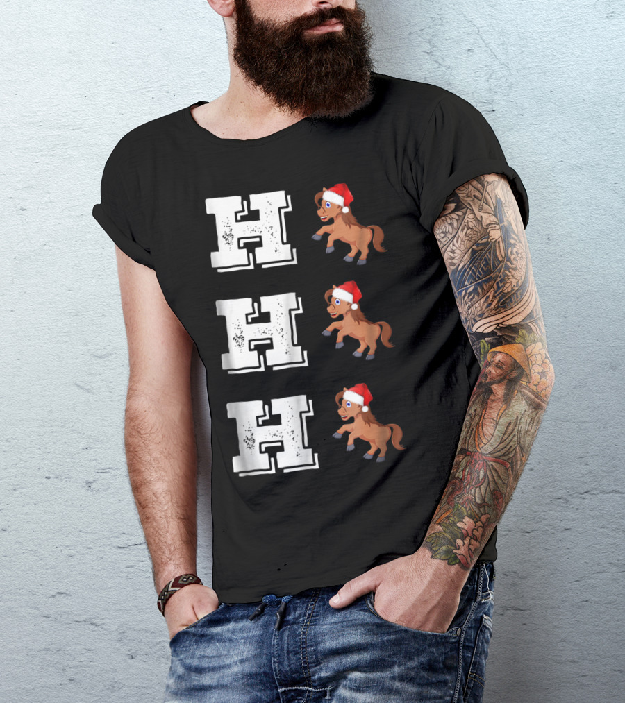 Ho Ho Ho Funny Xmas Horse Lover Santa Hat T-Shirt