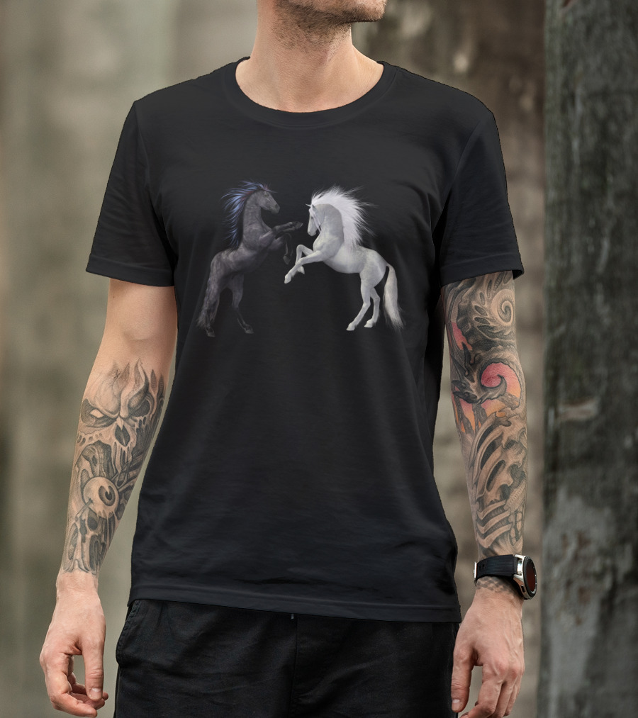 Girl's Horse Play Horseback Riding Esquireian Black Stallion White Mare T-Shirt