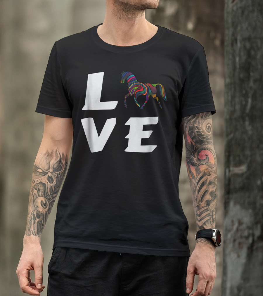 LOVE Girls Love Horses Colorful Horse T-Shirt