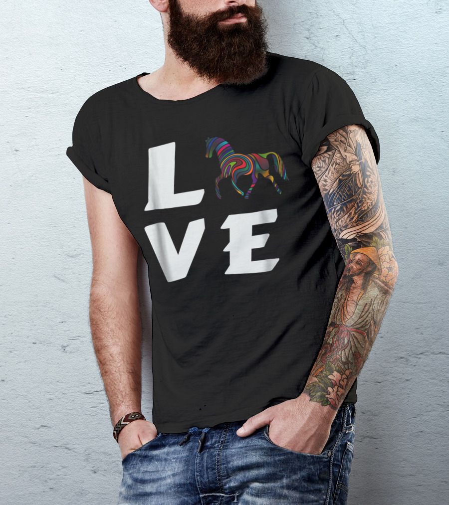 LOVE Girls Love Horses Colorful Horse T-Shirt