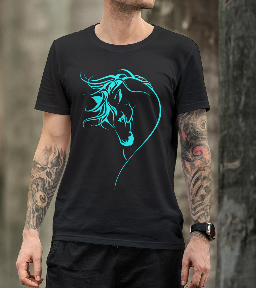 Glowing Horse Beautiful Horses Blue Neon T-Shirt