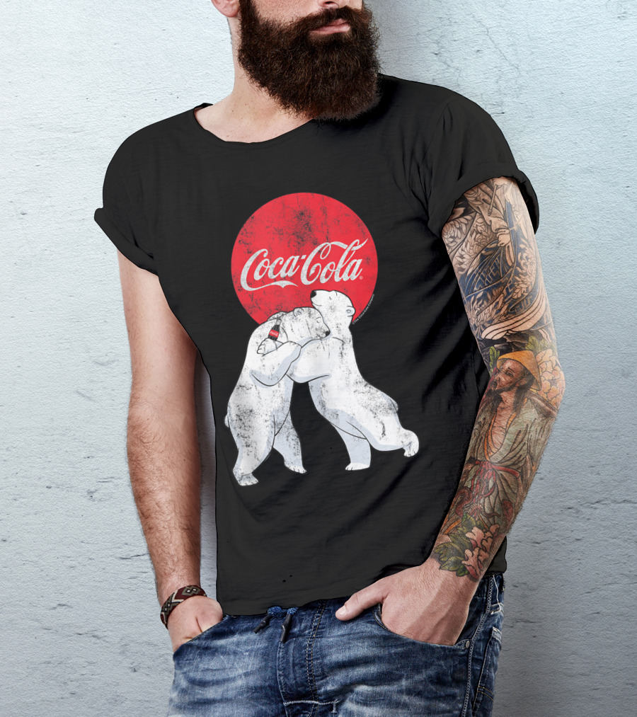Coca-Cola Christmas Polar Bears Classic Hugging Logo Vintage 3Z T-Shirt