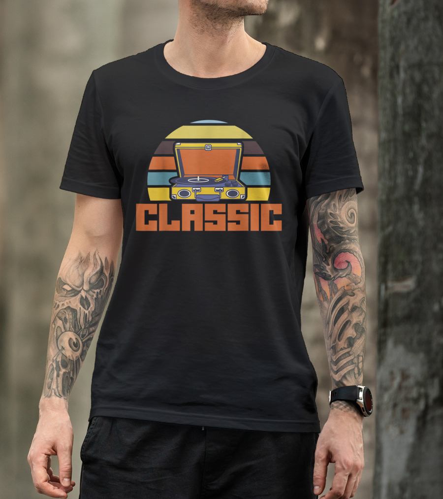 Classic Cool Turntable Vinyl Music Lifestyle Retro Strip T-Shirt