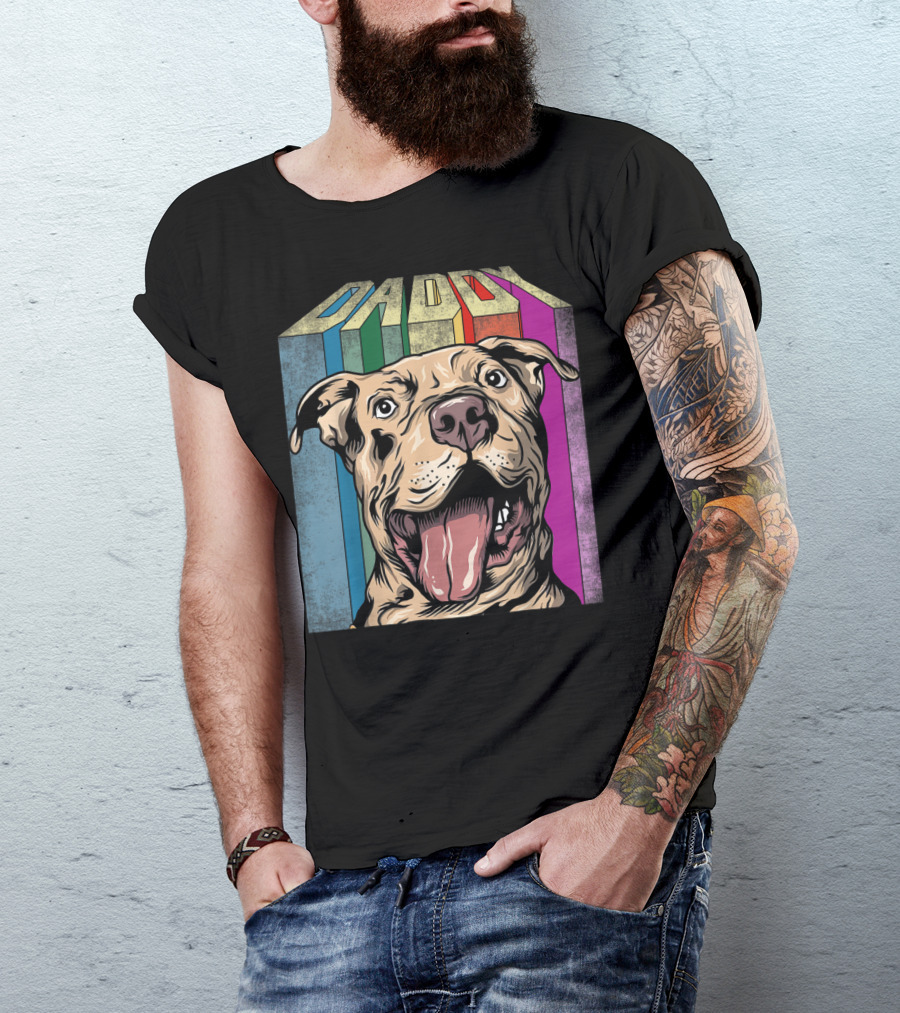 Daddy Colorful Pitbull Dog T-Shirt