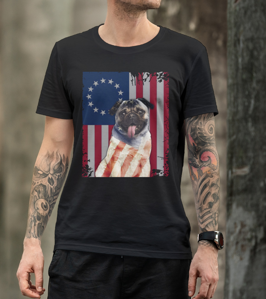Pug Betsy Ross American Flag Costume Patriotic US Flag T-Shirt