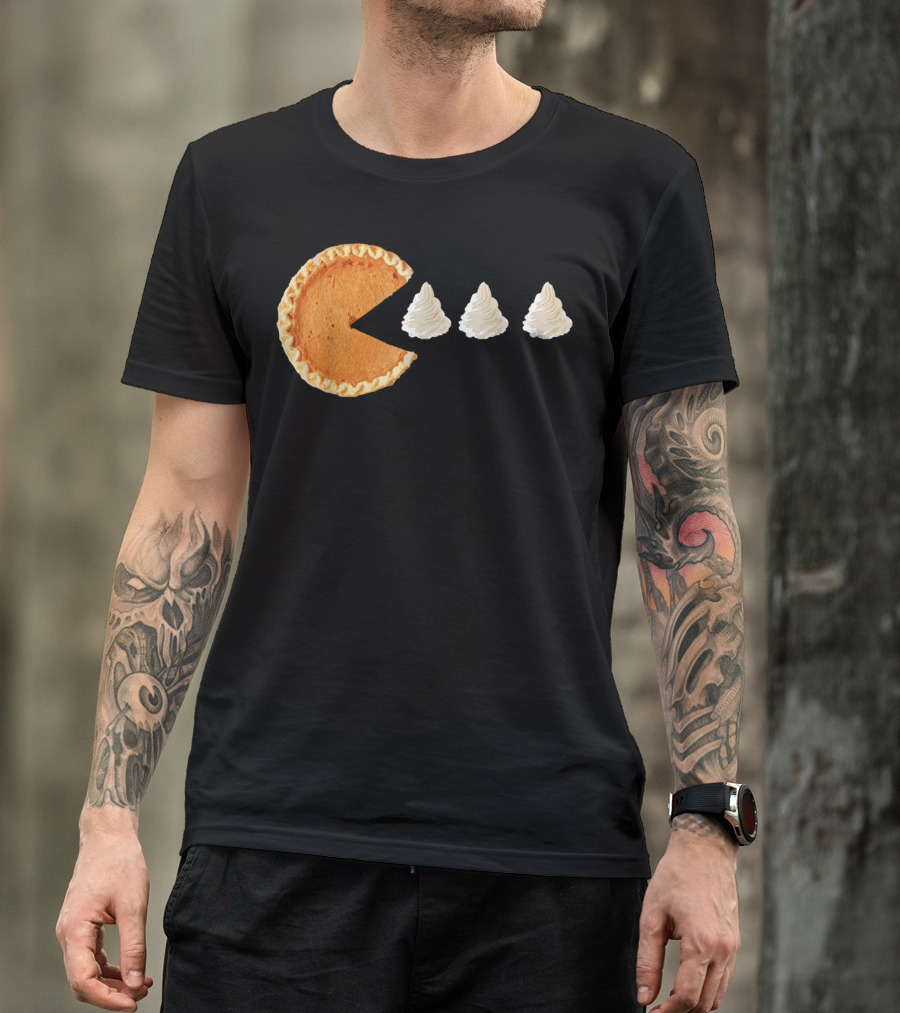 Pumpkin Piece Thanksgiving Day Video Game Pie Whipped Cream Chase T-Shirt