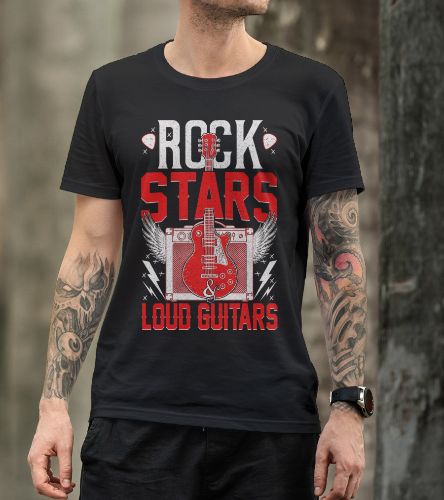 Rock Stars Loud Guitars Vintage Amplifier And Wings T-Shirt