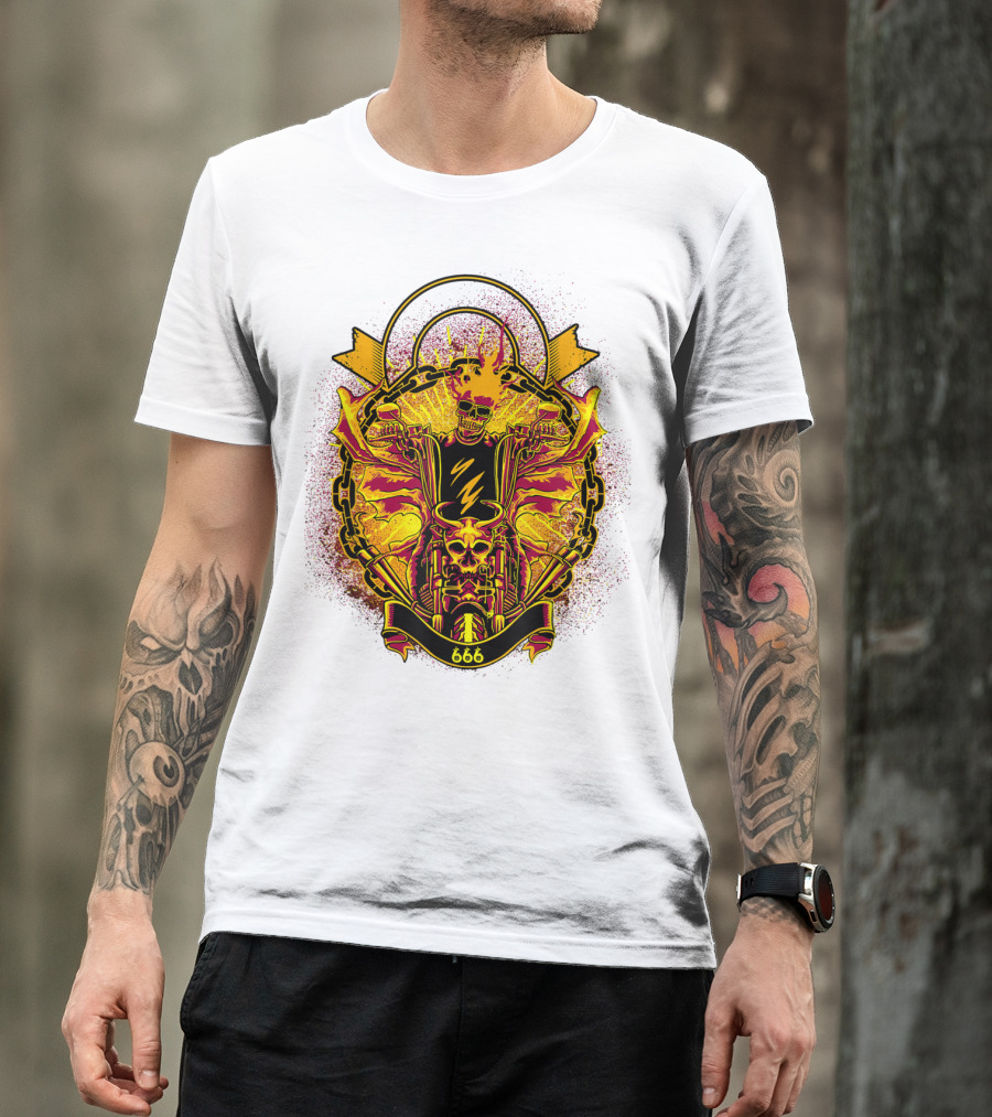 Skull Rider 666 Motorcycle Classic Rock Vintage Blaze T-Shirt