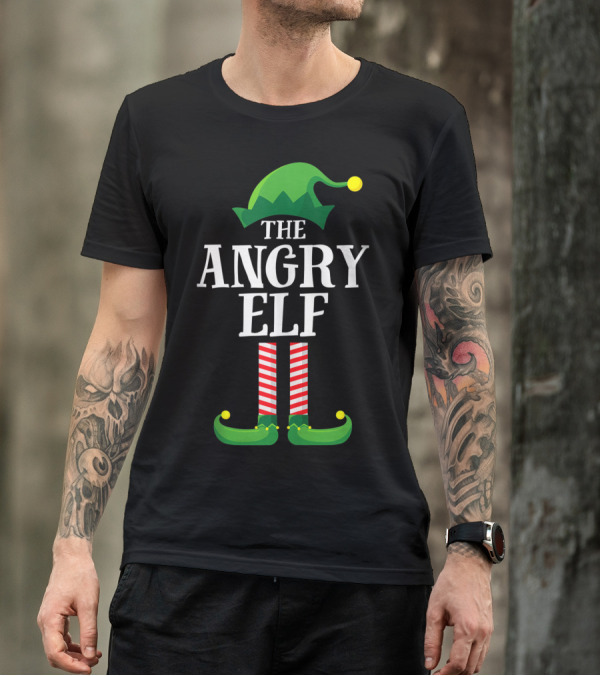 The Angry Elf Matching Family Group Hat And Striped Legs T-Shirt