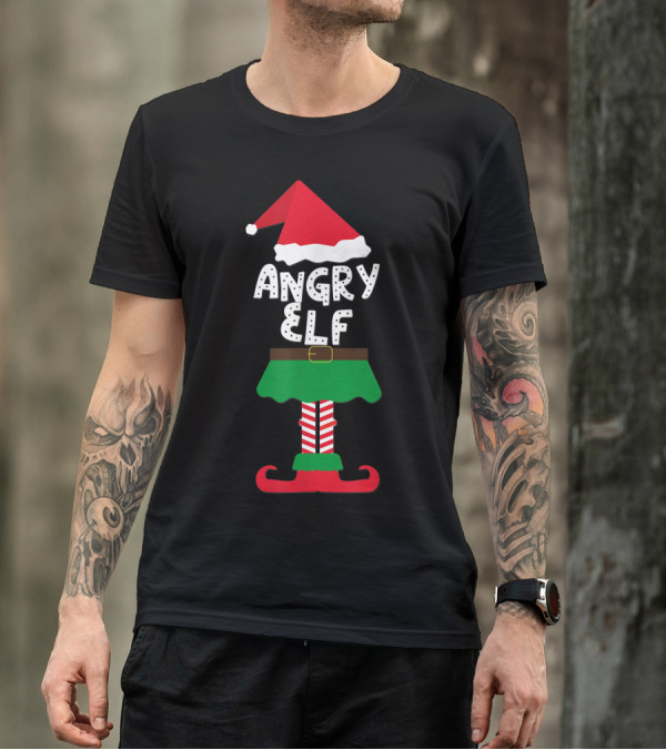 Angry Elf Santa Hat And Costume Family Matching Kids Holiday T-Shirt