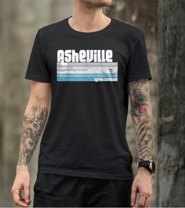 Asheville North Carolina Blue Ridge Mountains Retro Stripes T-Shirt