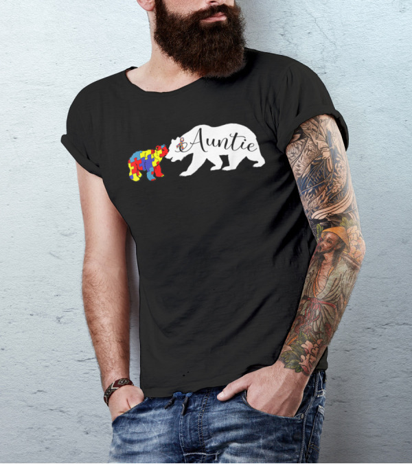 Auntie Bear Autism Awareness Aunt Puzzle Pattern Bears T-Shirt