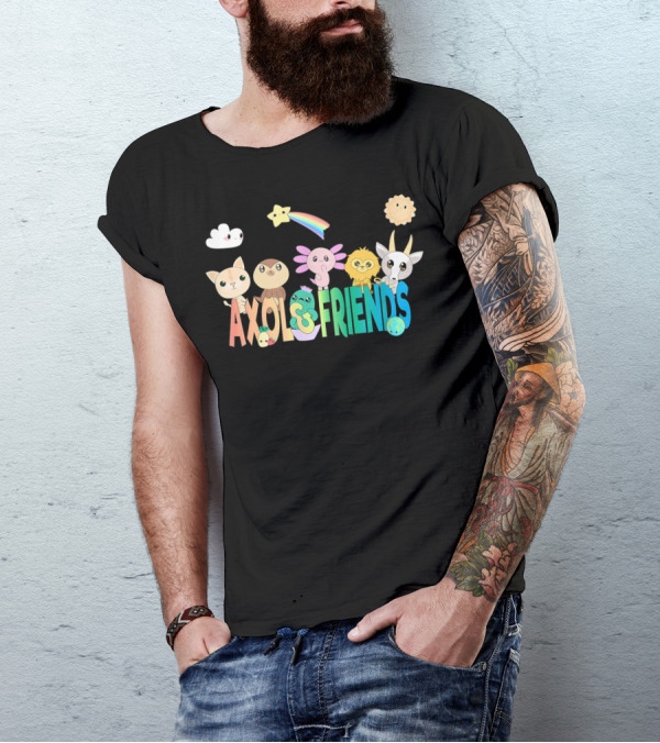 Axol Friends Cute Animals With Stars, Rainbow, Cloud, And Sun T-Shirt