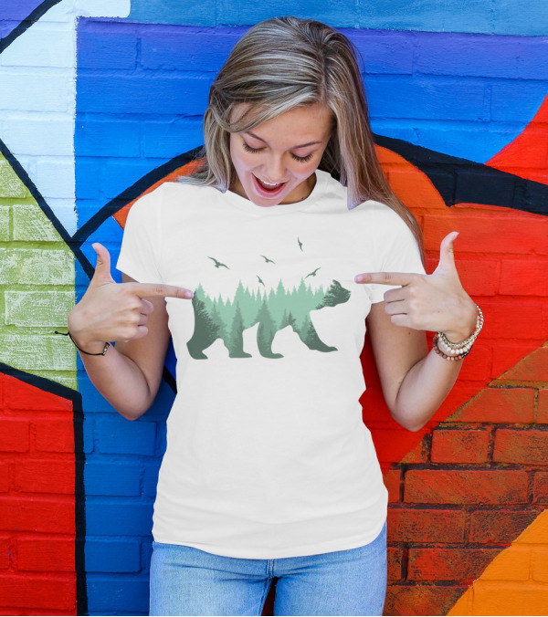 Bear Forest Silhouette With Trees And Eagles In The Woods T-Shirt