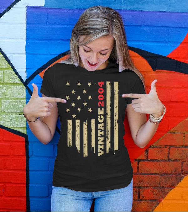 Vintage 2004 American Flag Birthday Gift T-Shirt