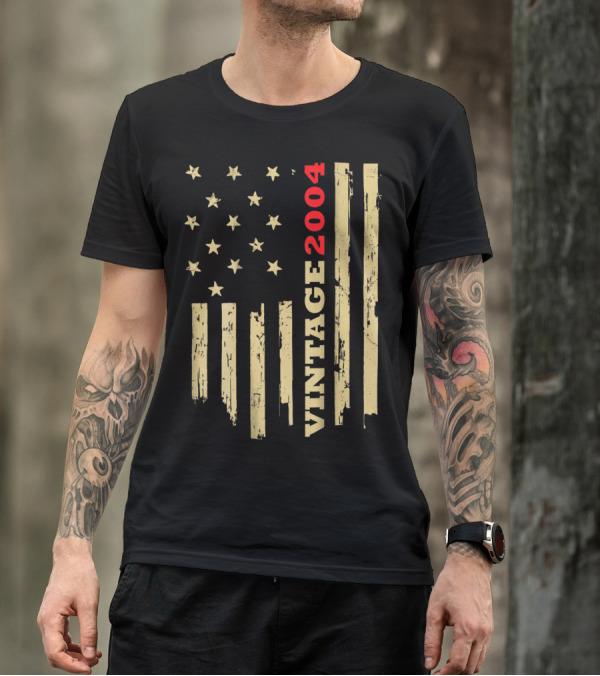 Vintage 2004 American Flag Birthday Gift T-Shirt