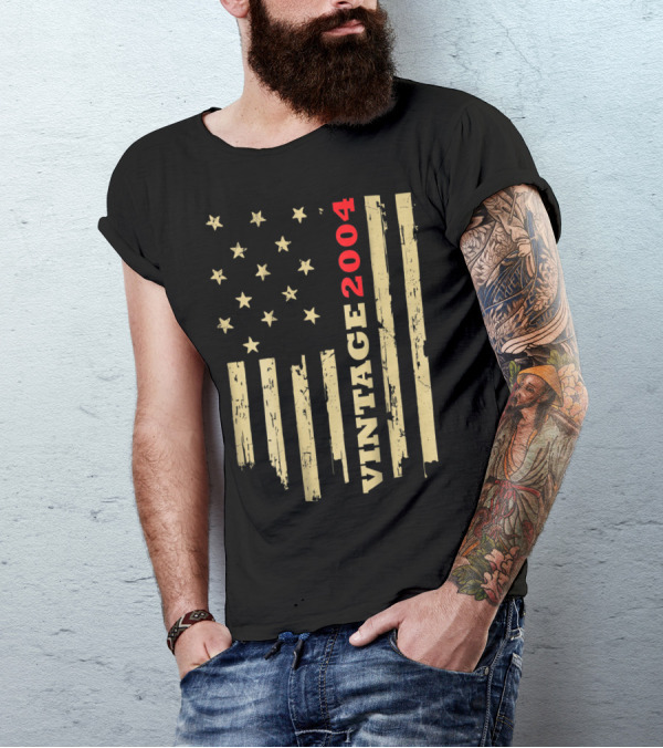 Vintage 2004 American Flag Birthday Gift T-Shirt