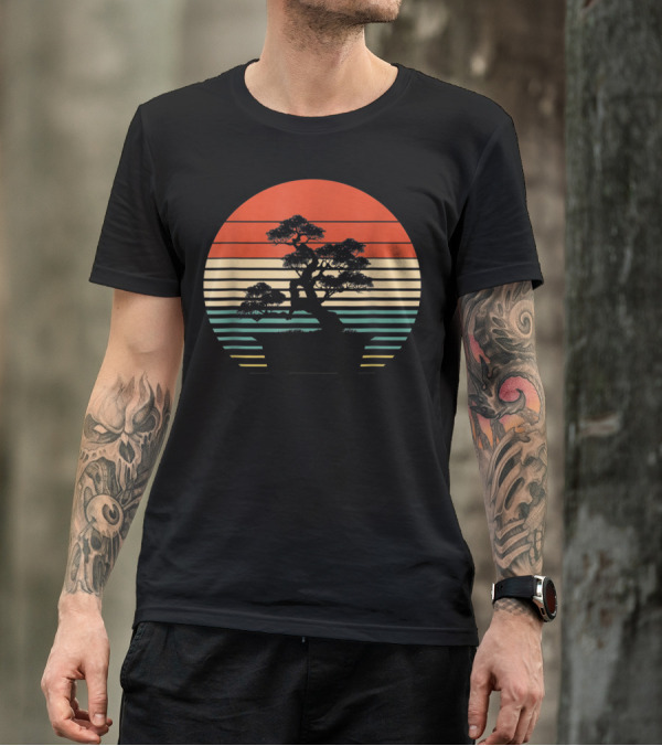 Bonsai Tree Japanese Retro Sunset T-Shirt