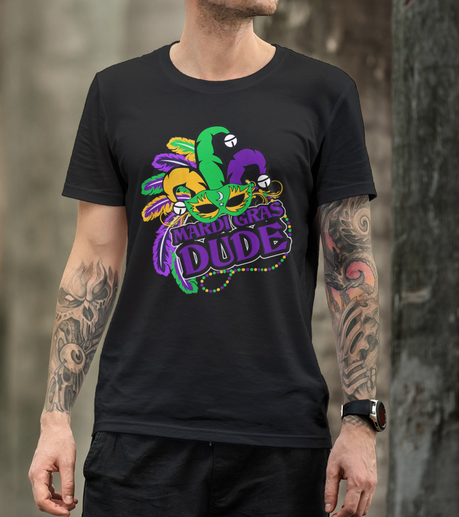 Mardi Gras Dude Kids Feather Mask Jester Hat Purple T-Shirt