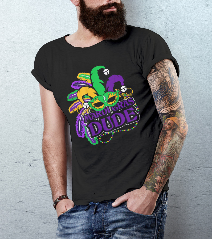 Mardi Gras Dude Kids Feather Mask Jester Hat Purple T-Shirt