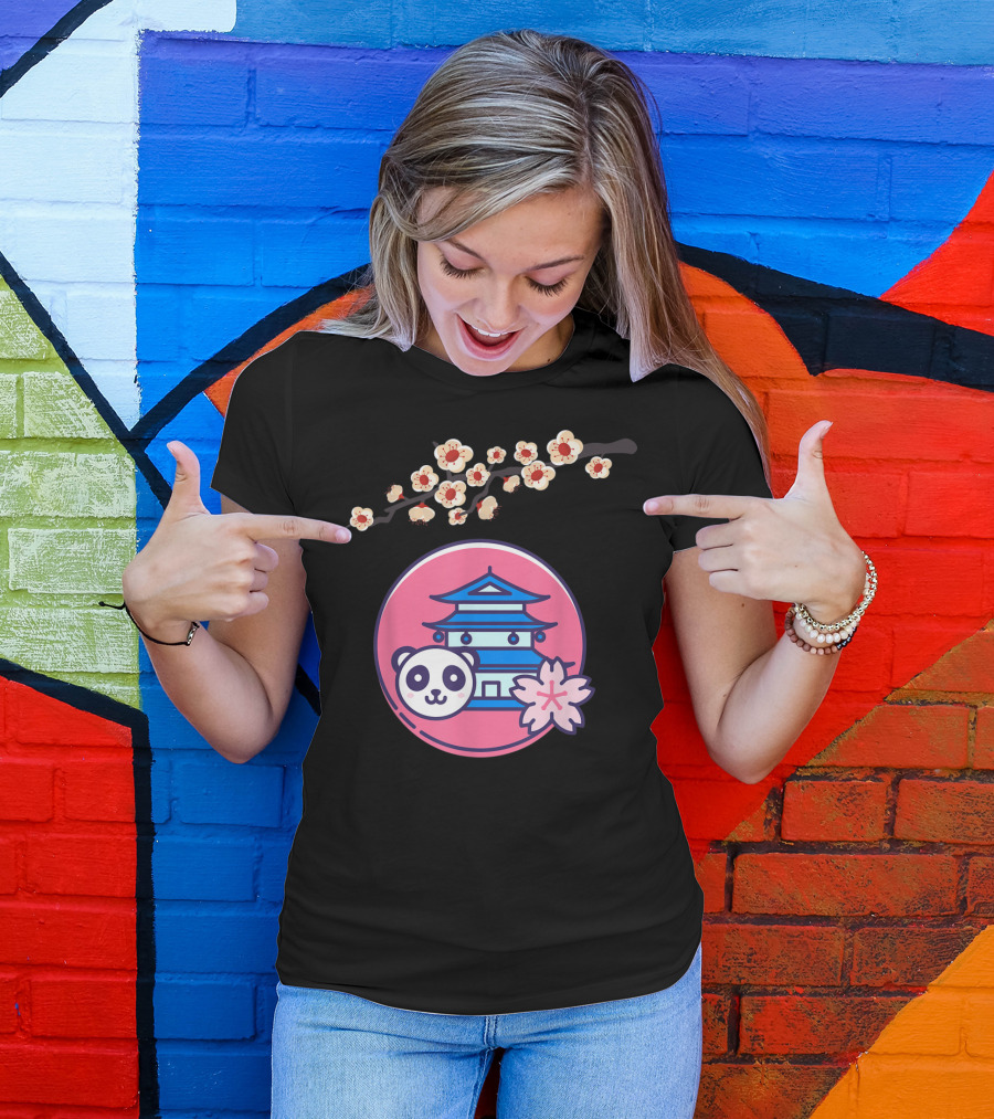 Cherry Blossom Festival Sakura Flower Japanese Panda Pagoda T-Shirt